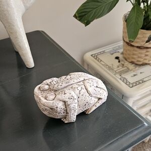 Made In Portugal Artisan Folk Art Frog Sculpture White Chalk Stone